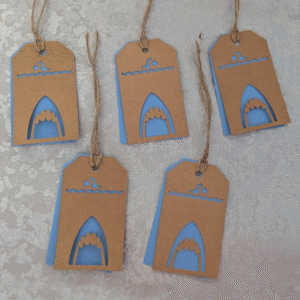 Shark & Swimmer Kraft Paper Postage Tag Style Gift Tags